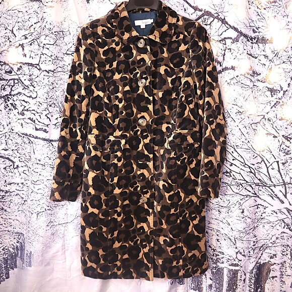 LEOPARD VELVET COAT 12R Boden Brown Tan Fall Winter Neutral Dressy Classic Long - Picture 2 of 11